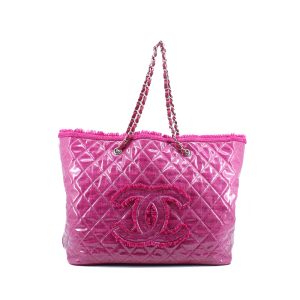 Fuschia Quilted Vinyl and Tweed Funny Tote Pink