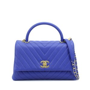 Coco Handle Medium Blue Chevron Caviar GHW