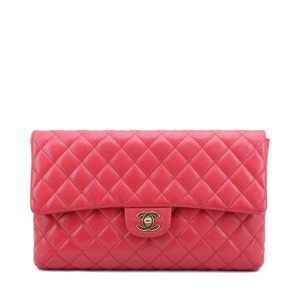Clutch Flap Bag Red Caviar GHW