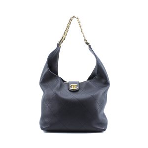 Large Hobo Bag Shiny Lambskin Black GHW