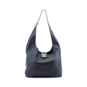 Large Hobo Bag Shiny Lambskin Black GHW