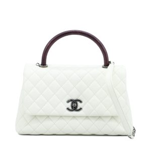 Coco Handle Medium White Caviar Handle Lizard