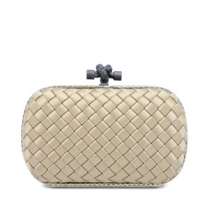 Knot Clutch Gold Brown Satin