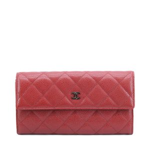 Red Long Wallet Classic Flap