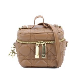 Lambskin Cannage Micro Lady Dior Vanity Case Cognac