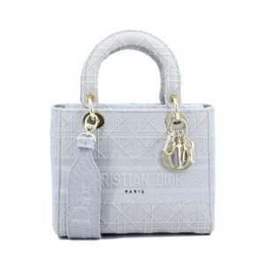 Lady Dior Medium D-Lite Grey Embroidered Cannage Canvas