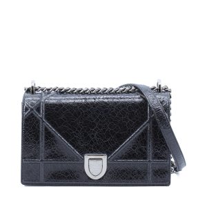 Diorama Medium Black Crackle Patent Leather