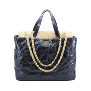Portobello Black Beige Large Tote Glazed Calfskin