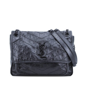 Nikki Medium Crinkled Calfskin All Black