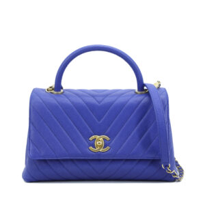 Coco Handle Medium Chevron Blue Grained Calfskin GHW
